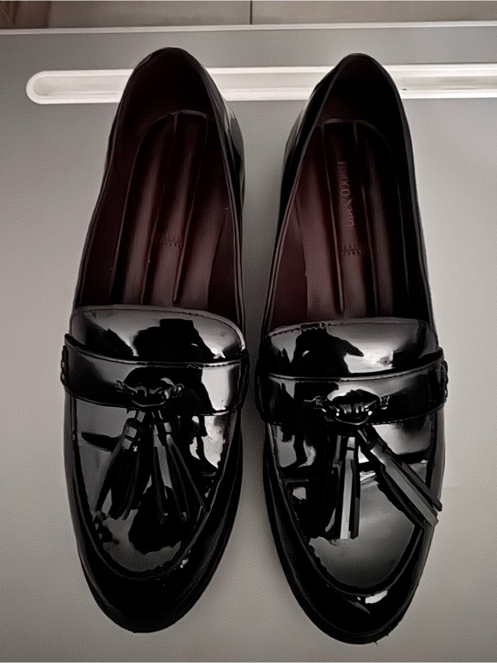 Franco Sarto Black Patent Tassel Loafers
